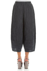 Wide Cropped Crinkled Graphite Silk Linen Trousers 2