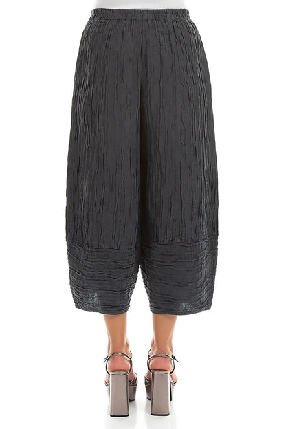 Wide Cropped Crinkled Graphite Silk Linen Trousers 2