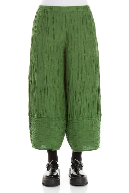 Pantalon larges raccourcis en soie et Lin Froissé vert trèfle