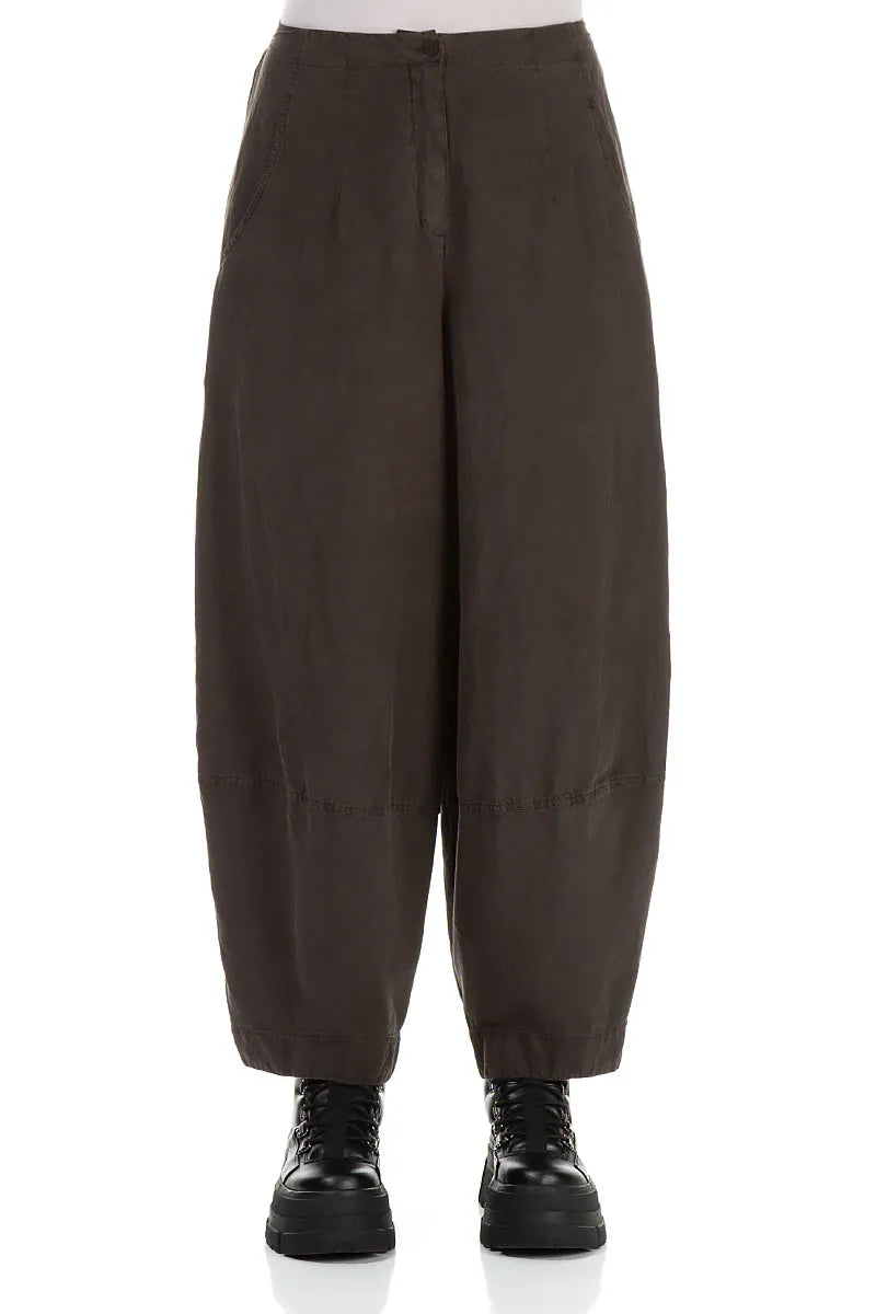 Pantalon large en soie et lin marron forêt