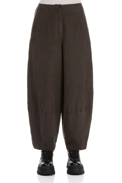 Pantalon large en soie et lin marron forêt