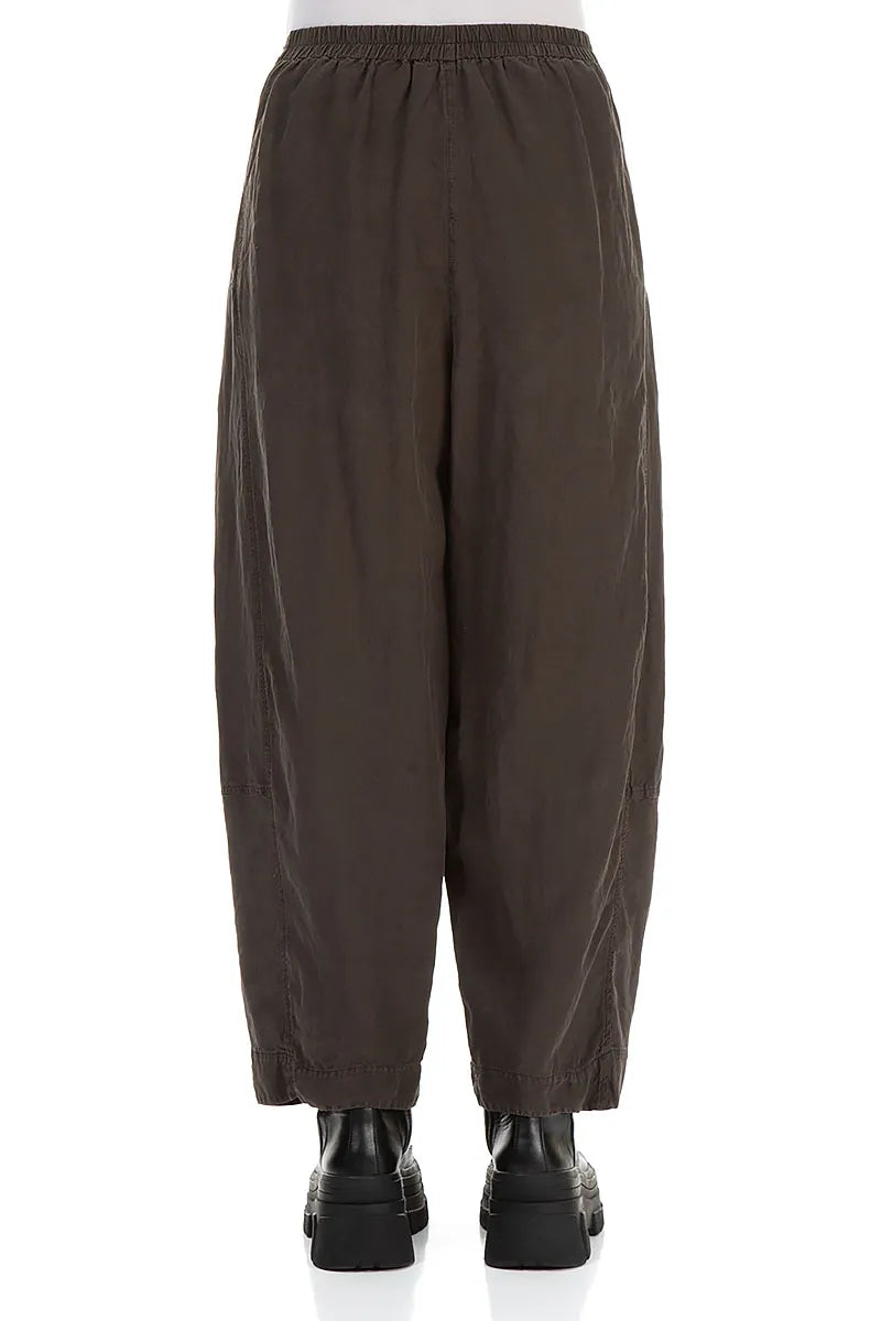 Pantalon large en soie et lin marron forêt