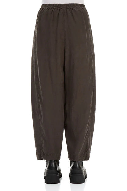 Pantalon large en soie et lin marron forêt