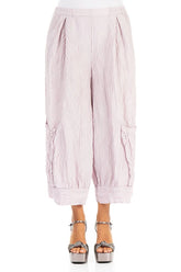 Wide Cropped Lilac Wavy Silk Trousers 1