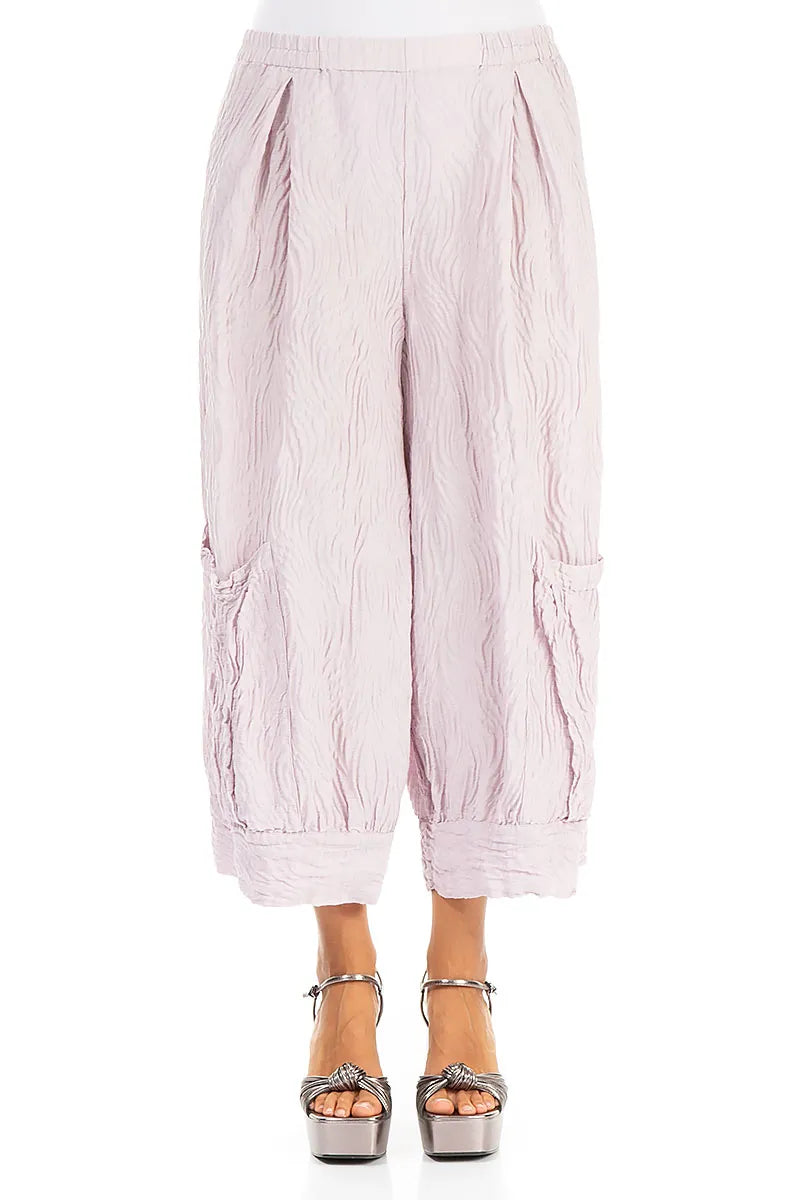 Wide Cropped Lilac Wavy Silk Trousers 1