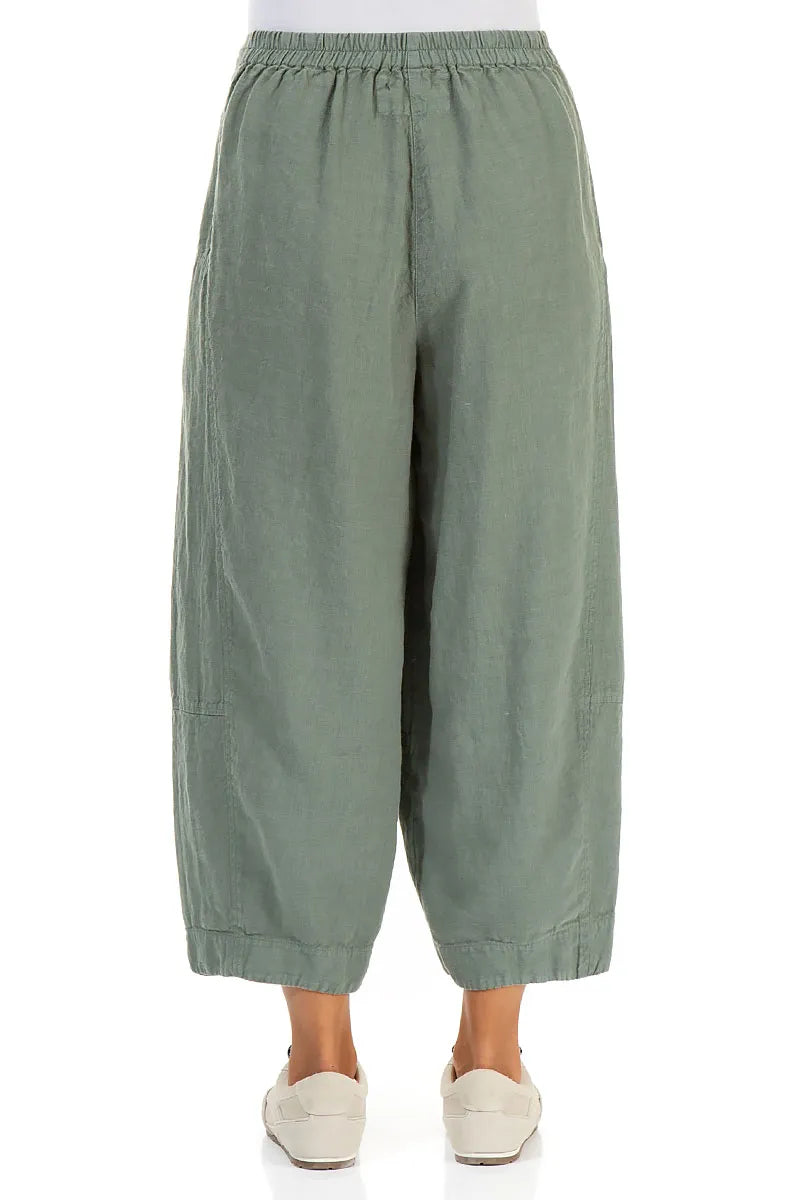 Wide Cropped Sage Linen Trousers