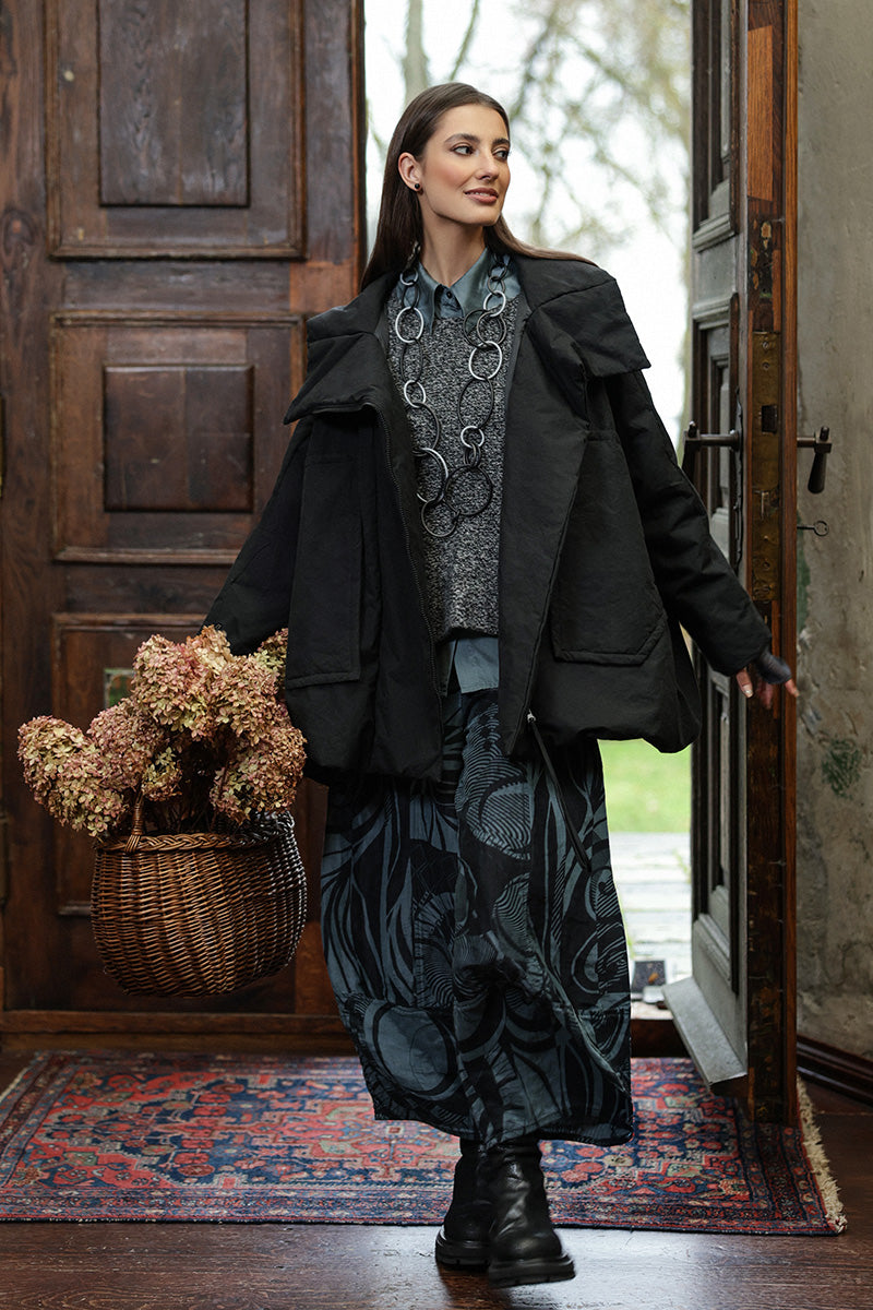 Pantalon large court texturé gris ardoise Orbit en soie et lin