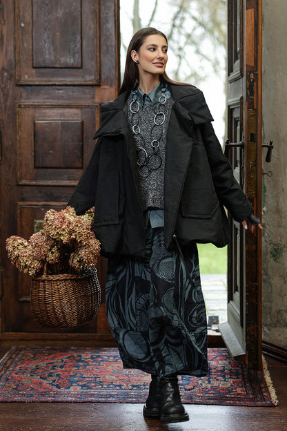 Pantalon large court texturé gris ardoise Orbit en soie et lin