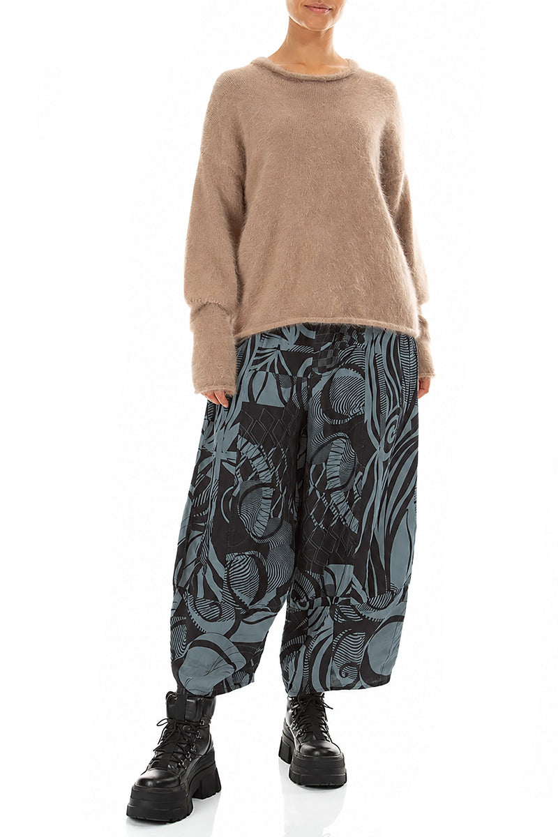 Pantalon large court texturé gris ardoise Orbit en soie et lin