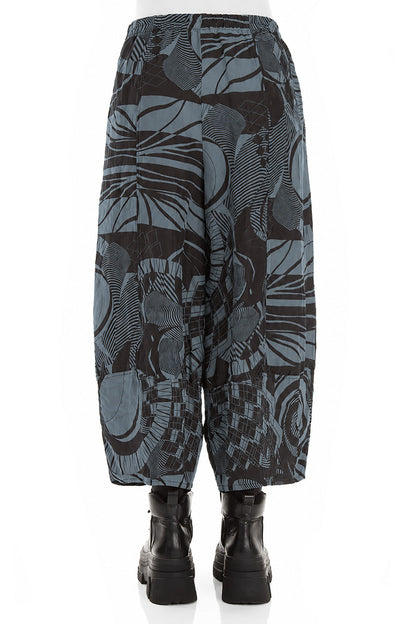 Pantalon large court texturé gris ardoise Orbit en soie et lin