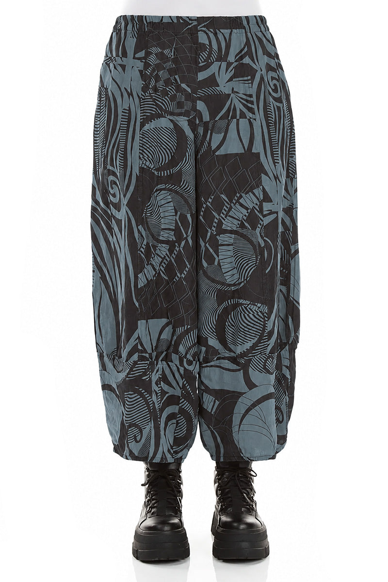 Pantalon large court texturé gris ardoise Orbit en soie et lin