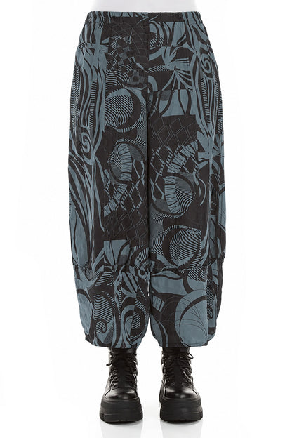 Pantalon large court texturé gris ardoise Orbit en soie et lin