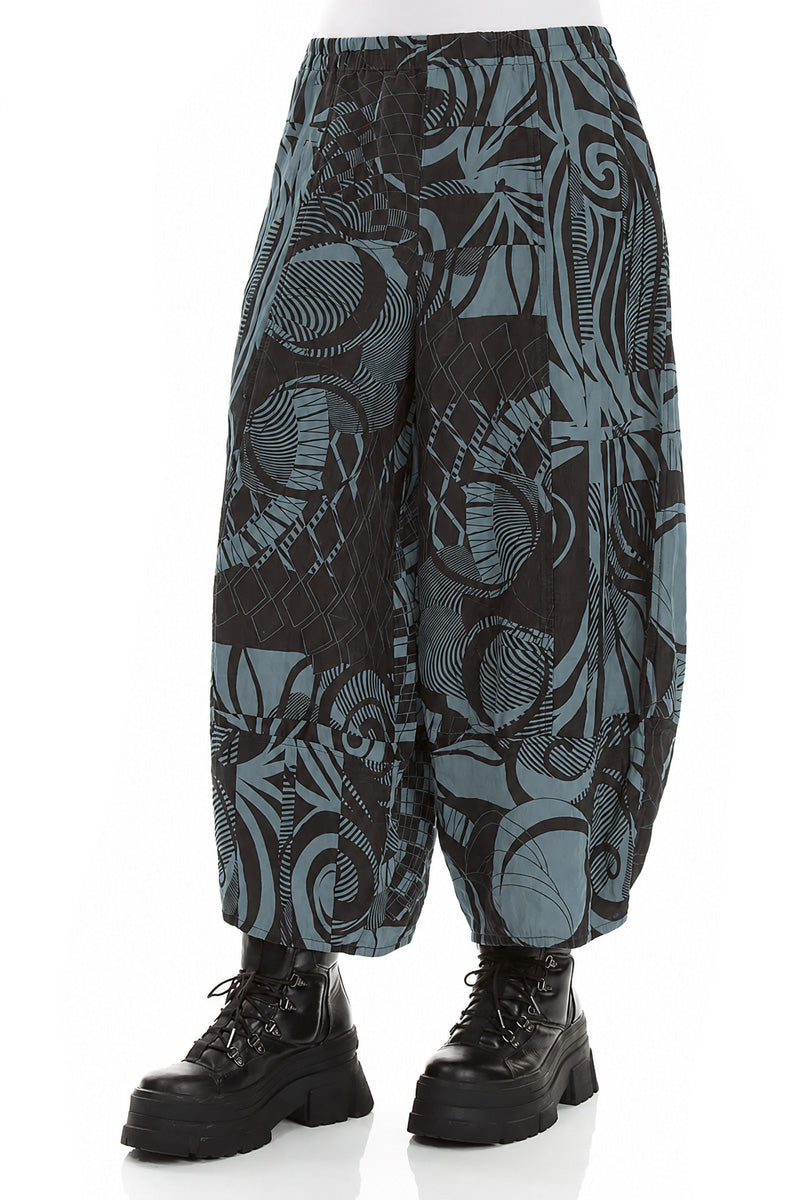 Pantalon large court texturé gris ardoise Orbit en soie et lin