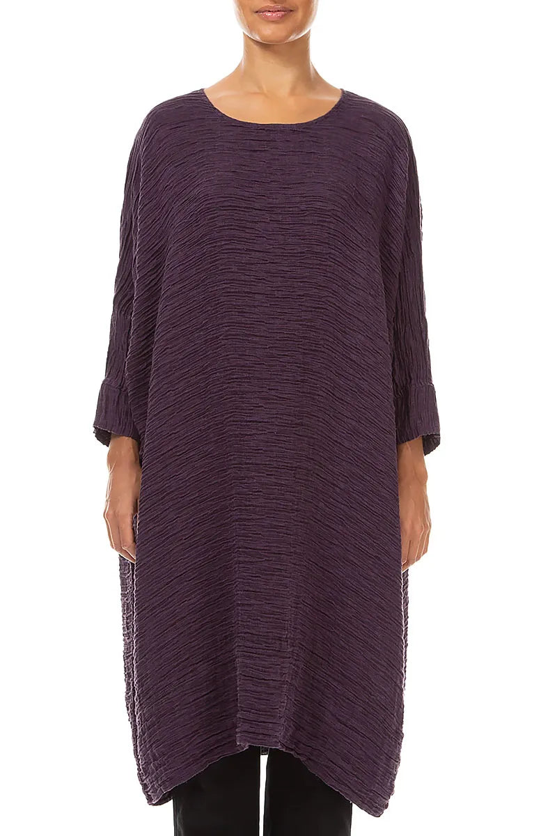 Wide Deep Plum Crinkled Silk Kaftan Dress 1