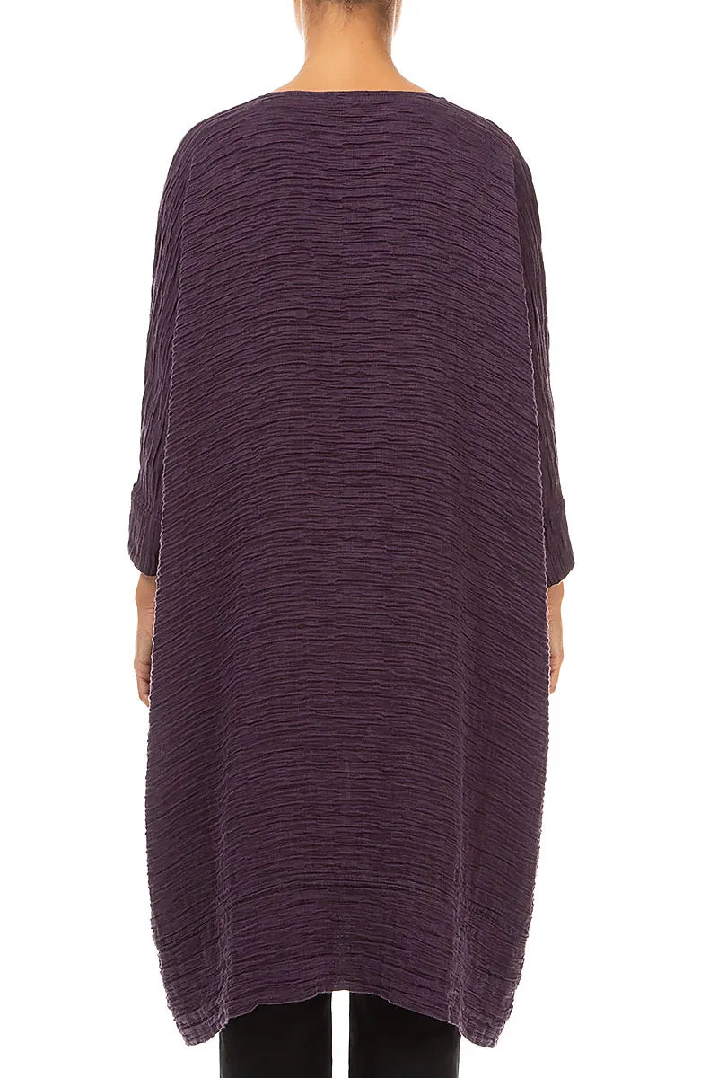 Wide Deep Plum Crinkled Silk Kaftan Dress 2