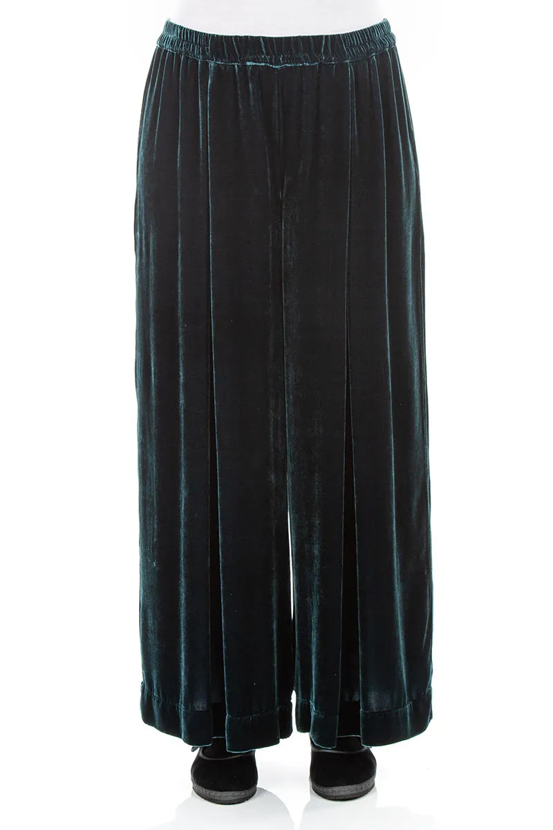 Pantalon large en Velours de Soie Turquoise profond