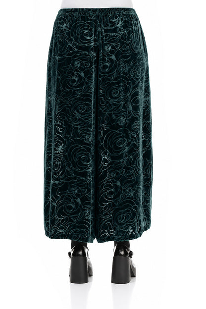 Wide Devoré Roses Deep Turquoise Silk Velvet Trousers