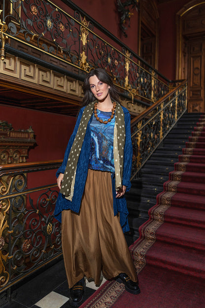 Wide Flowy Aged Copper Pure Silk Trousers 6