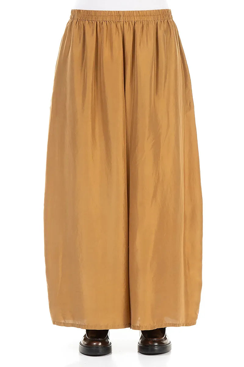 Wide Flowy Aged Copper Pure Silk Trousers 1