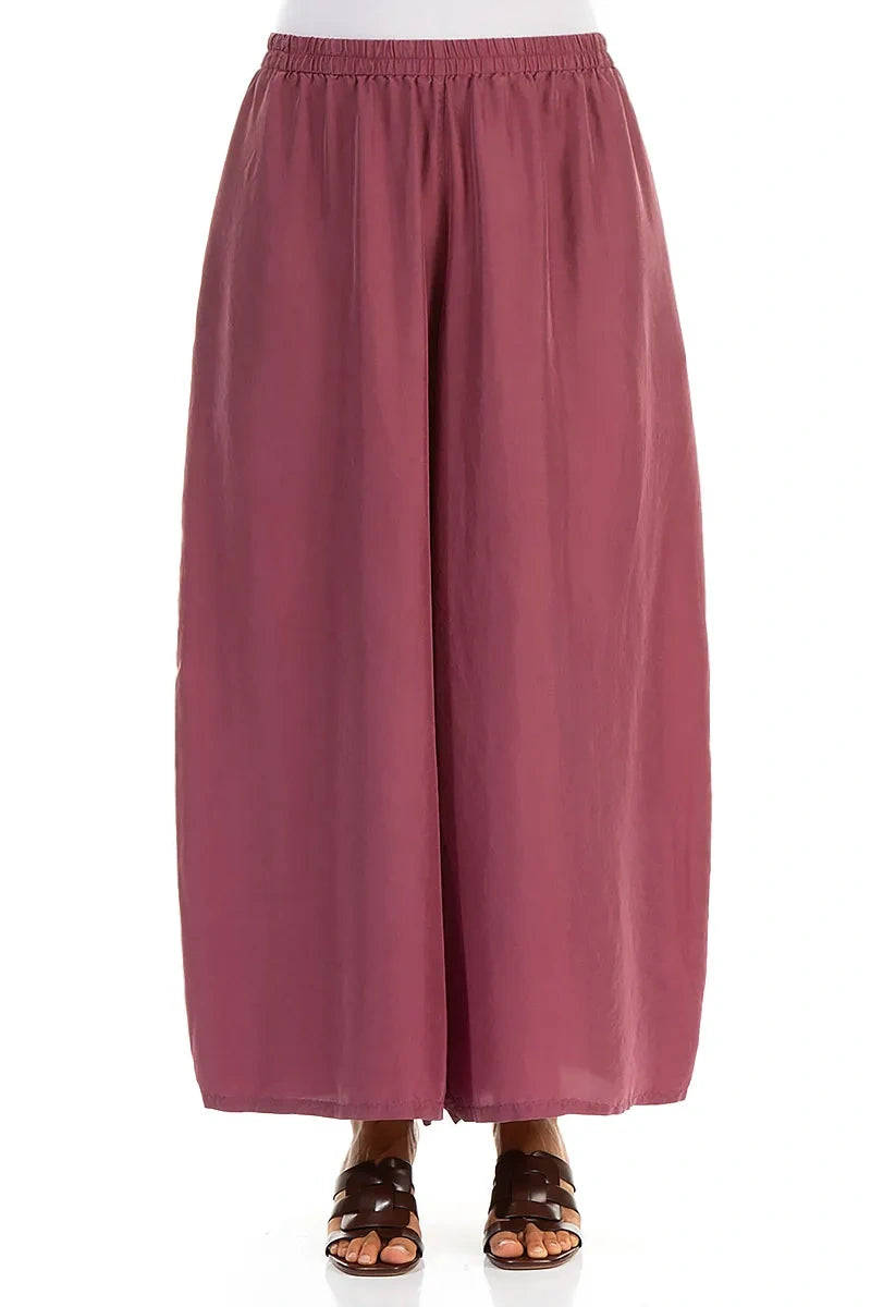 Wide Flowy Antique Ruby Pure Silk Trousers