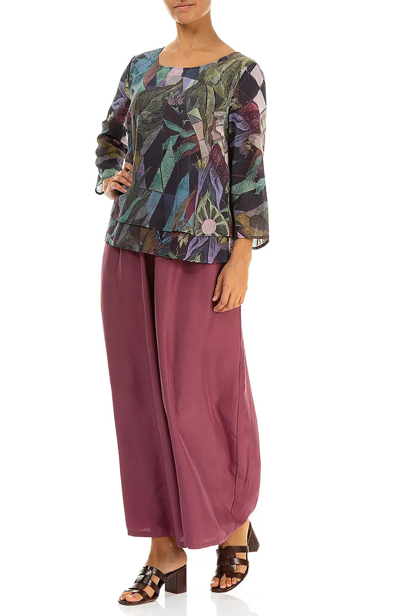 Wide Flowy Antique Ruby Pure Silk Trousers