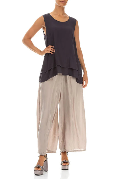 Pantalon ample et fluide beige en pure soie
