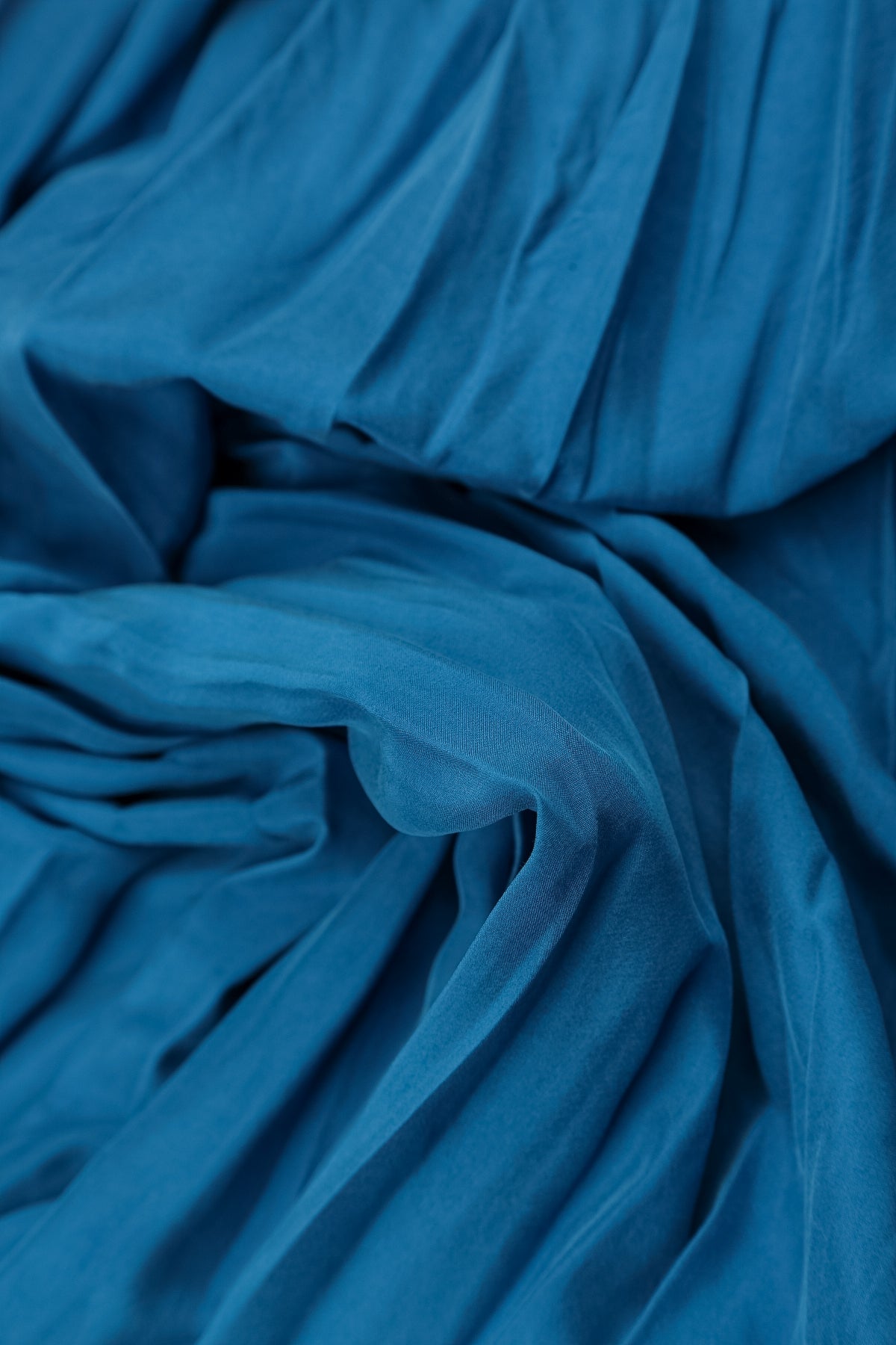 Wide Flowy Cobalt Blue Crumpled Pure Silk Trousers