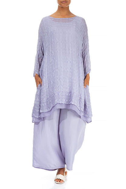 Wide Flowy Lavender Pure Silk Trousers 4