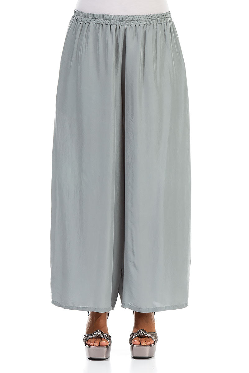 Wide Flowy Sage Pure Silk Trousers 1