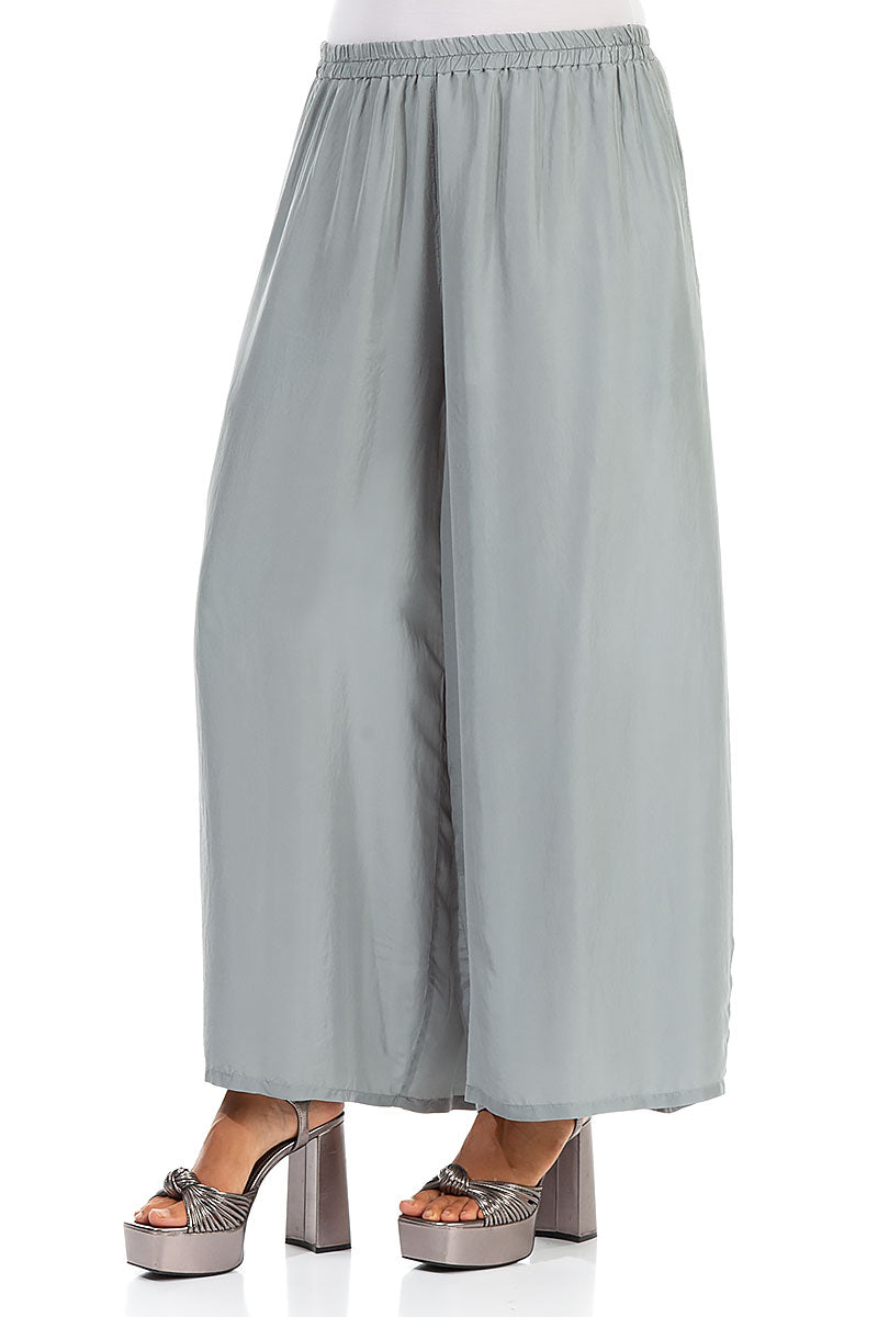 Wide Flowy Sage Pure Silk Trousers 3