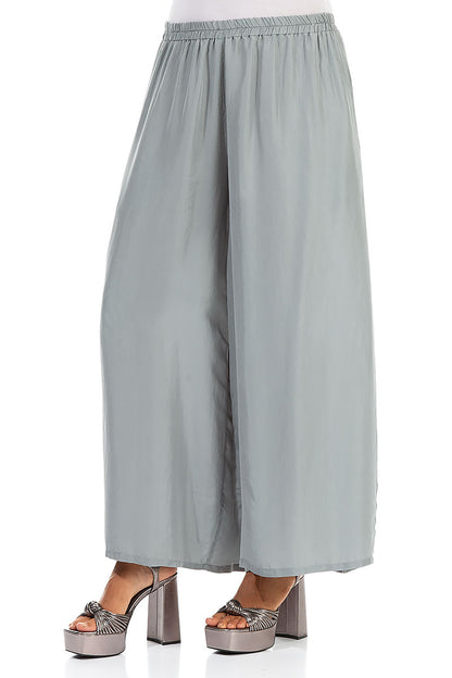 Wide Flowy Sage Pure Silk Trousers 3