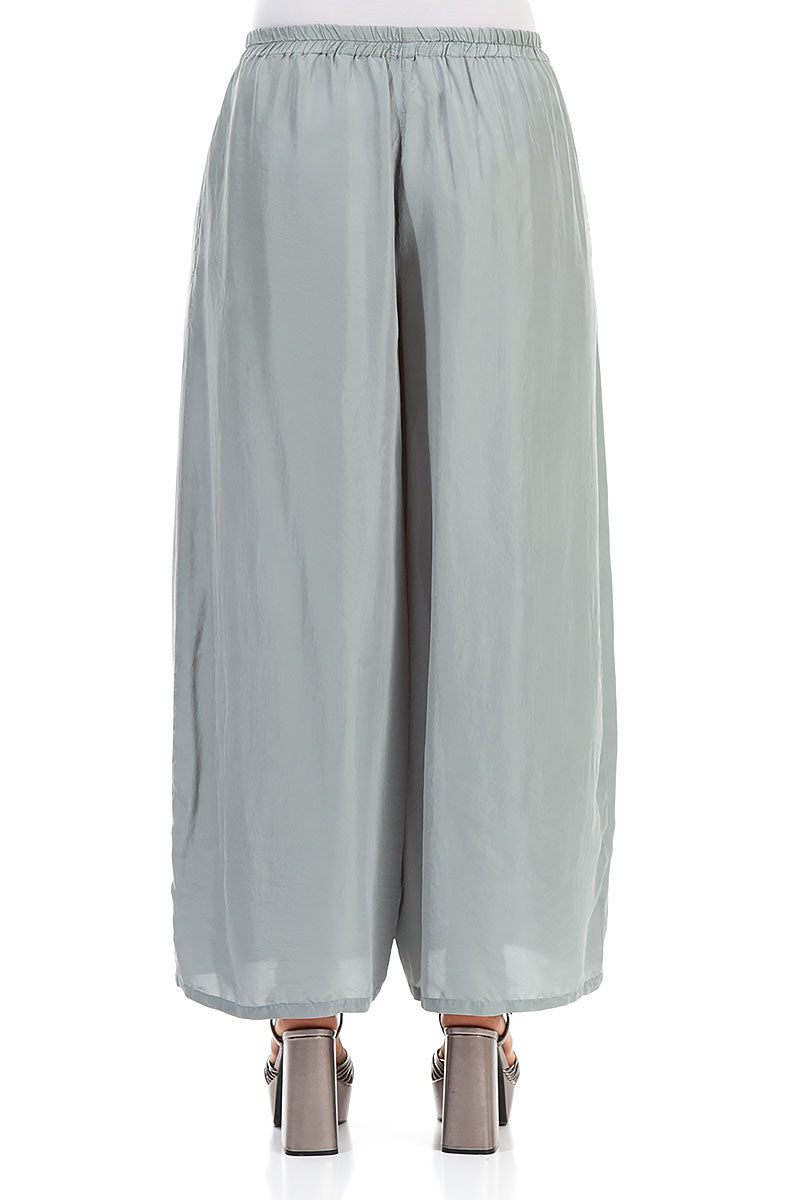 Wide Flowy Sage Pure Silk Trousers 2