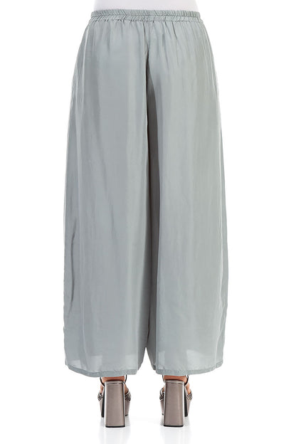 Wide Flowy Sage Pure Silk Trousers 2