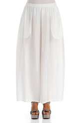 Wide Flowy White Pure Silk Trousers 1