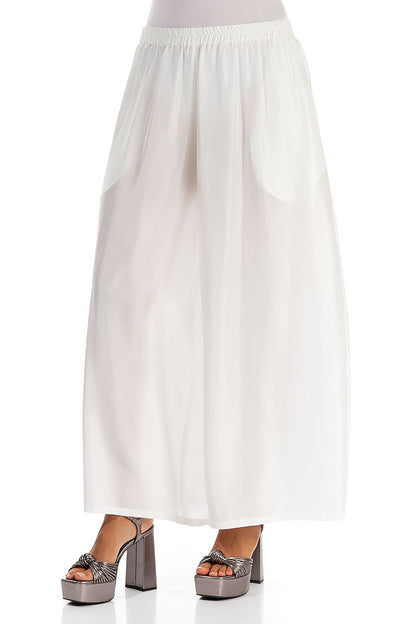 Wide Flowy White Pure Silk Trousers 3