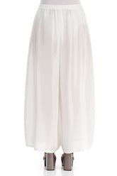 Wide Flowy White Pure Silk Trousers 2