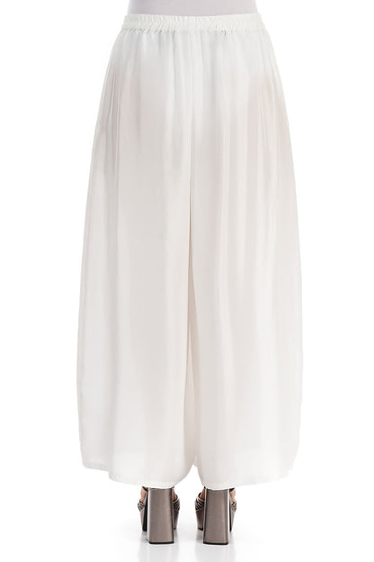 Wide Flowy White Pure Silk Trousers 2