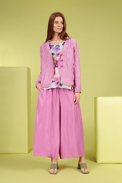 Wide Flowy Wild Berry Pure Silk Trousers 6
