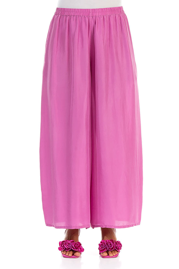 Wide Flowy Wild Berry Pure Silk Trousers 1