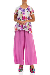 Wide Flowy Wild Berry Pure Silk Trousers 4