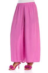 Wide Flowy Wild Berry Pure Silk Trousers 3