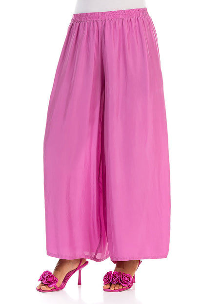 Wide Flowy Wild Berry Pure Silk Trousers 3
