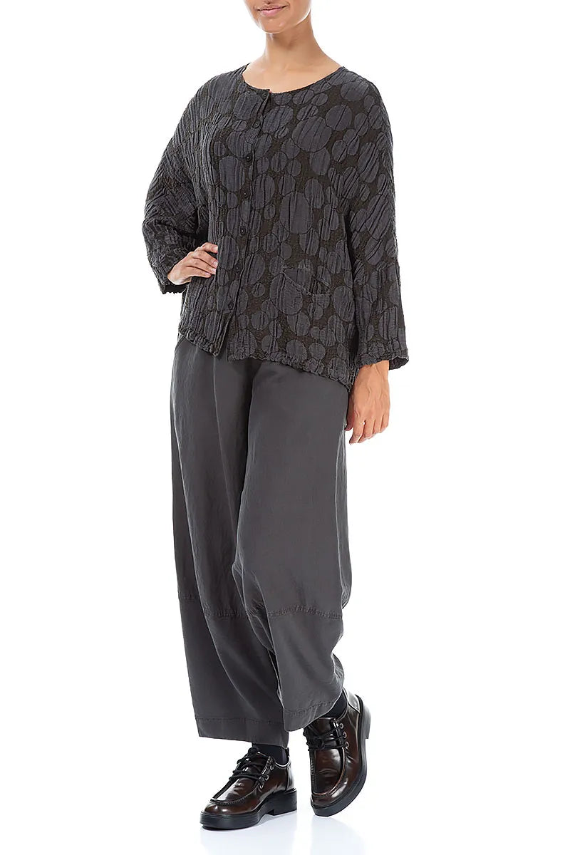 Wide Cropped Forest Brown Silk Linen Trousers 4