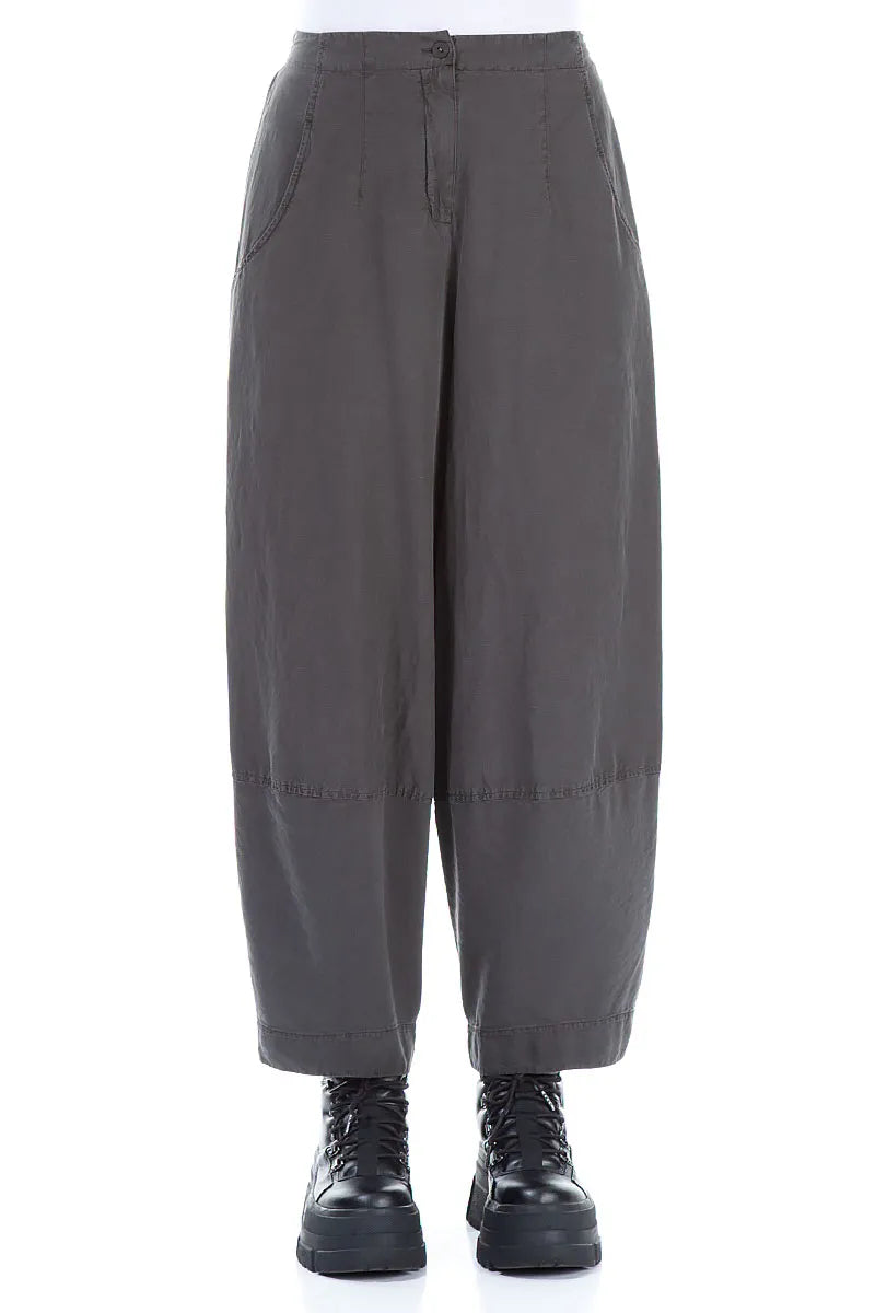 Wide Cropped Forest Brown Silk Linen Trousers 1