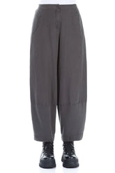 Wide Cropped Forest Brown Silk Linen Trousers 1
