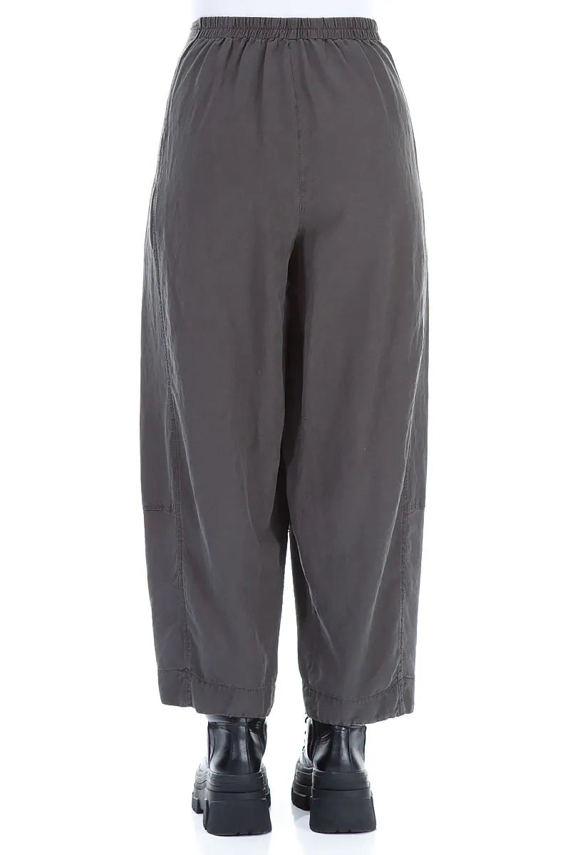Wide Cropped Forest Brown Silk Linen Trousers 2