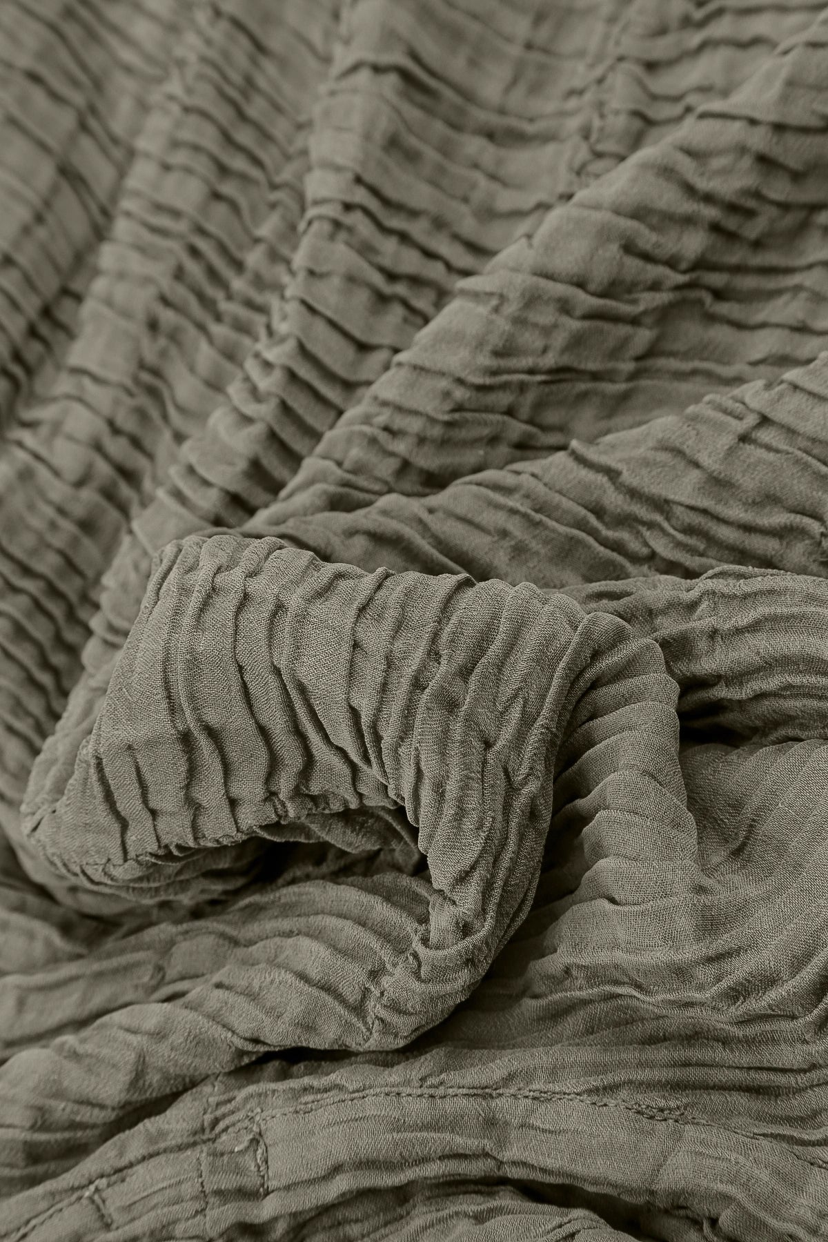 Wide Forest Mist Plissé Silk Kaftan Dress 5