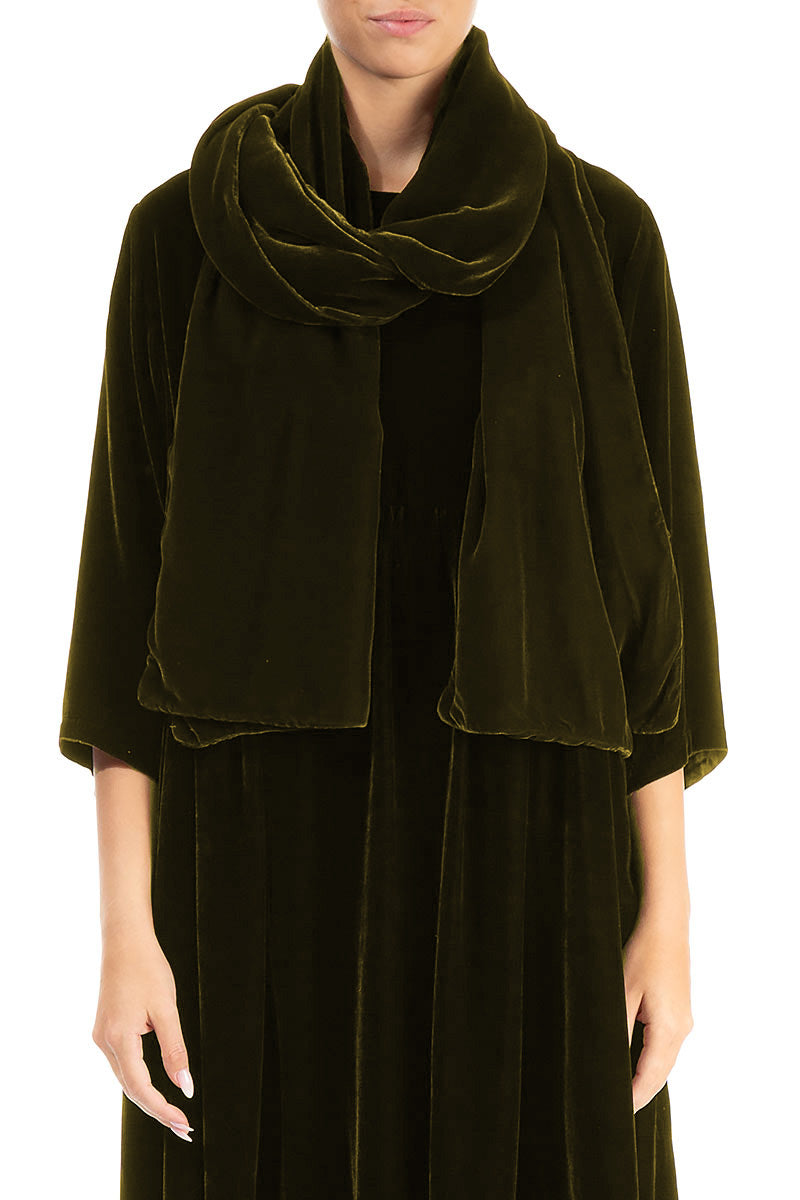 Wide Forest Mist Silk Velvet Scarf 1