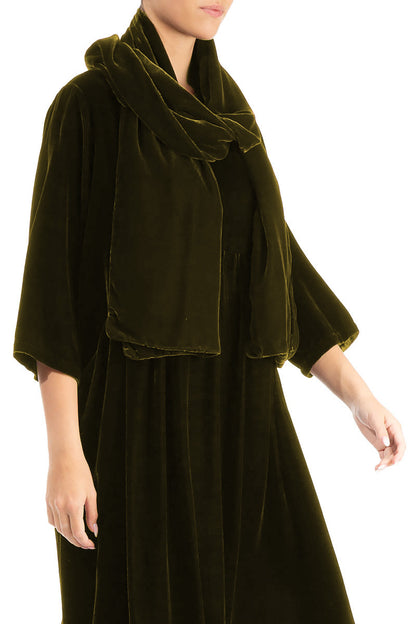 Wide Forest Mist Silk Velvet Scarf 3