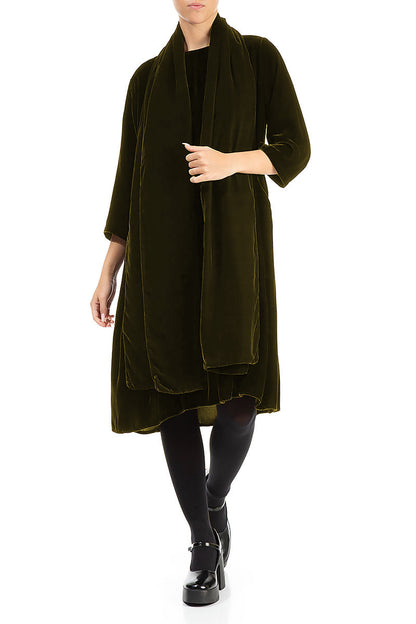 Wide Forest Mist Silk Velvet Scarf 2